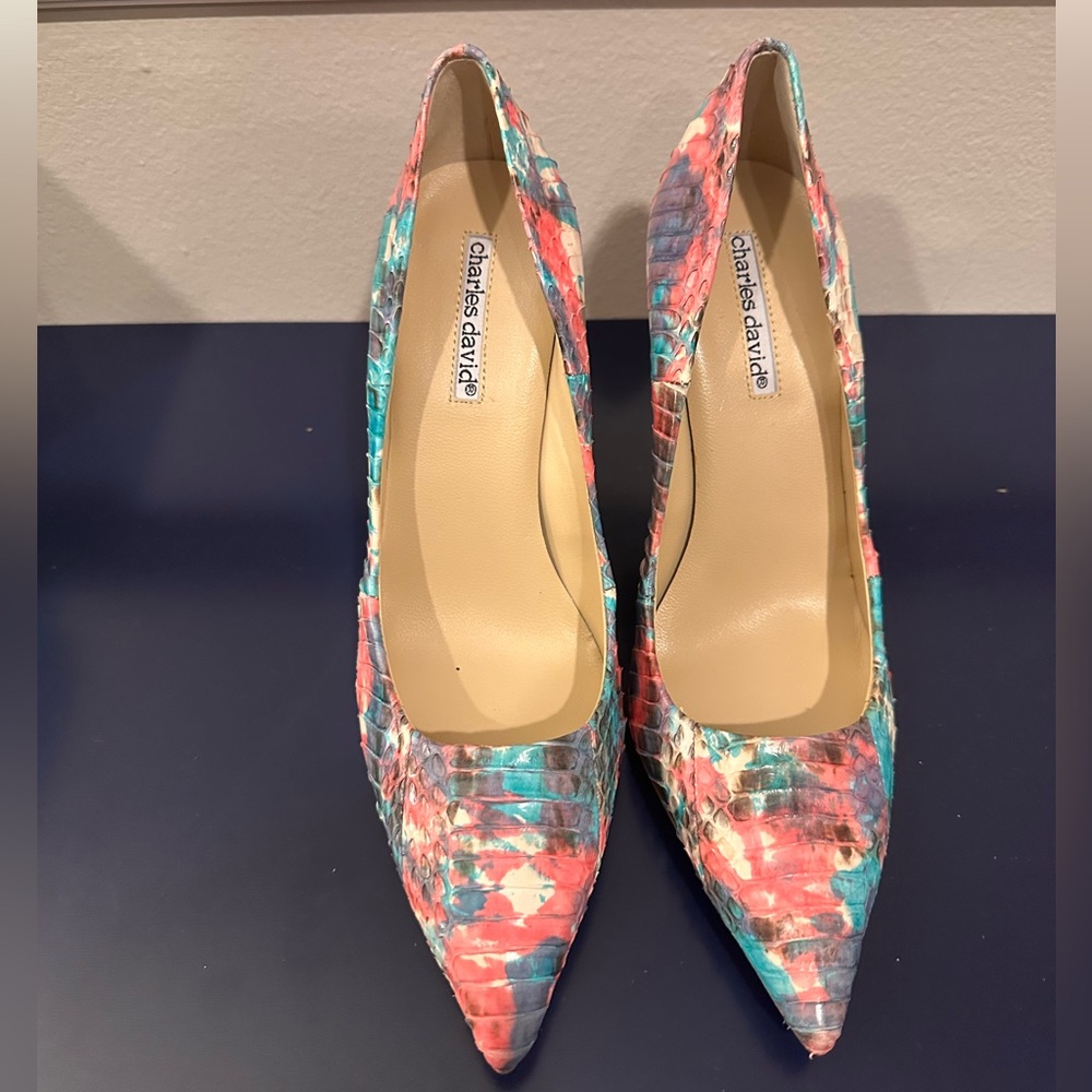 Charles David Blossom Print Leather Emboss Multi Colored